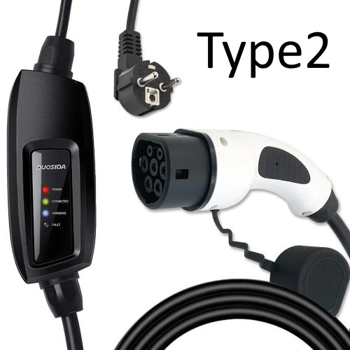 EV Charging Cable Type 2 EVSE, 1×16 A, 5 m, DUOSIDA